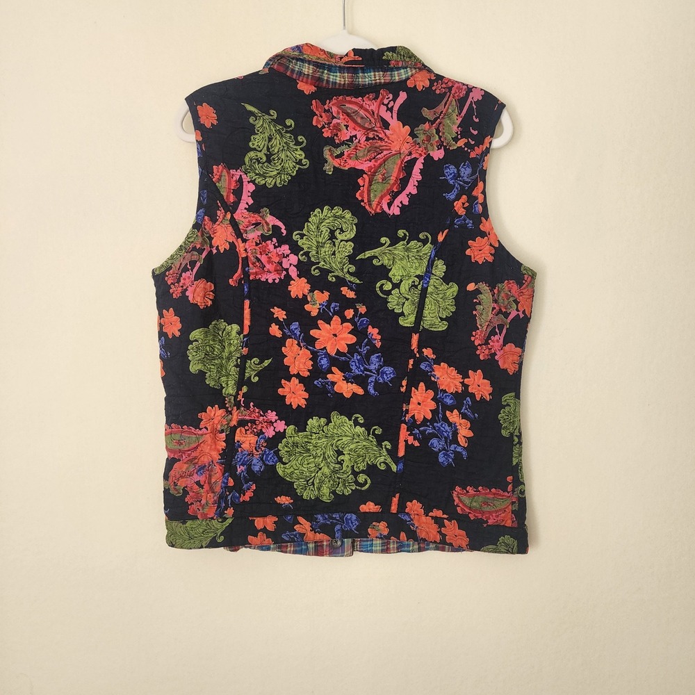 Blair Womens Quilted Floral Paisley Vest Black Multi Color Plaid Lined Large - Picture 2 of 9